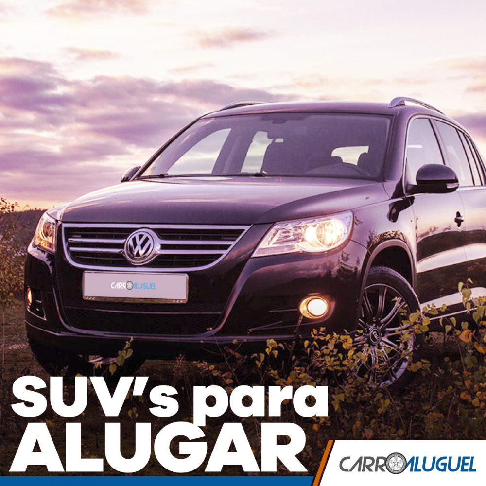 Imagem de uma SUV no campo com o título: SUV's para alugar